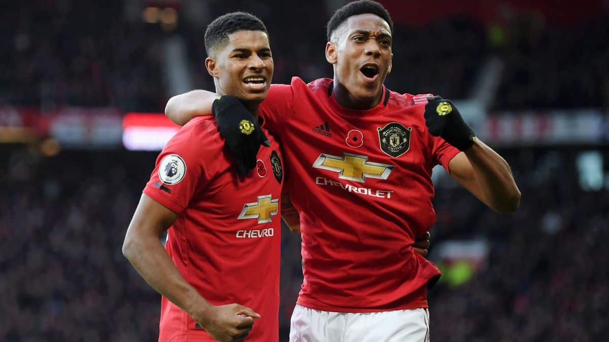 Anthony Martial and Marcus Rashford celebrating goal for Manchester United