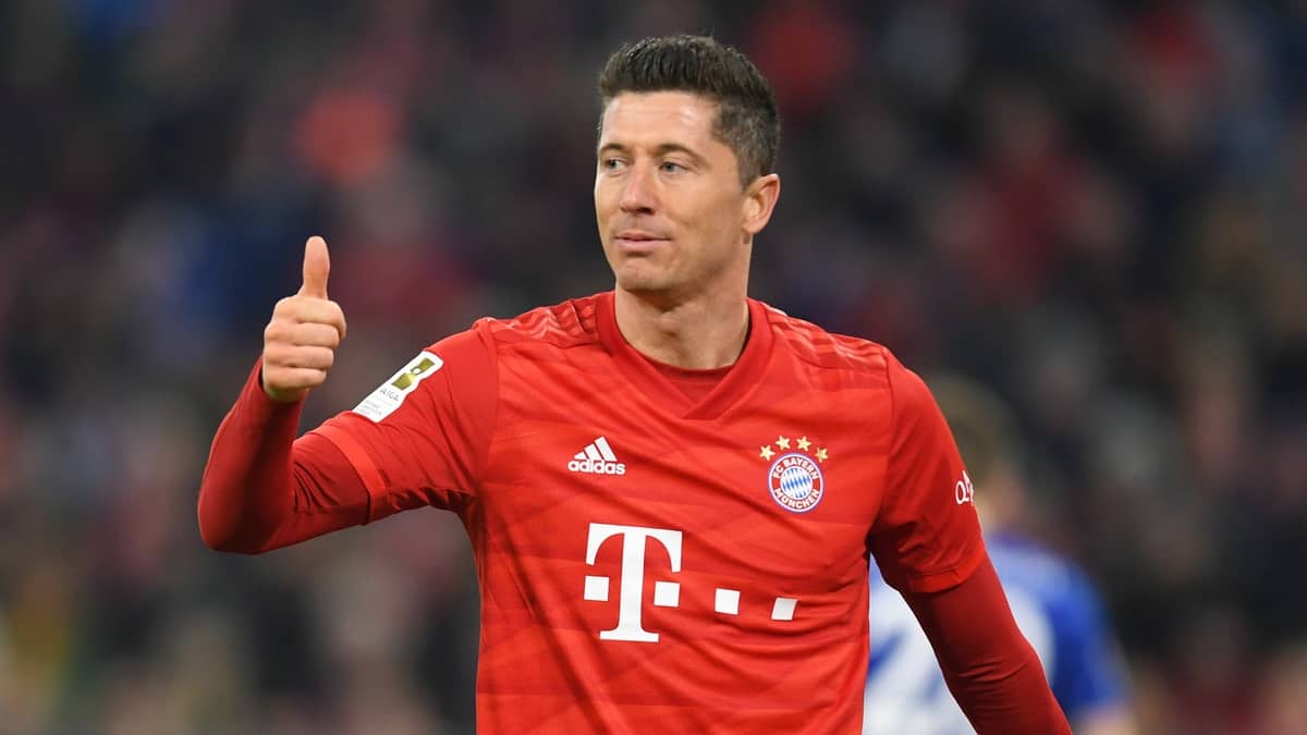 Bayern Munich's Polish striker Robert Lewandowski during the German first division Bundesliga football match Bayern Munich v Schalke 04 