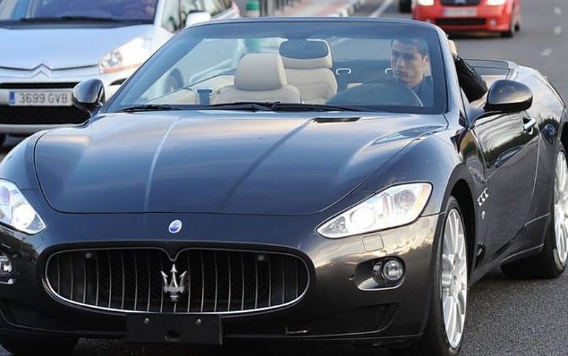 Cristiano Ronaldo riding his Maserati GranCabrio