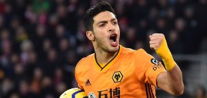 Raul Jimenez celebrates a goal for Wolves