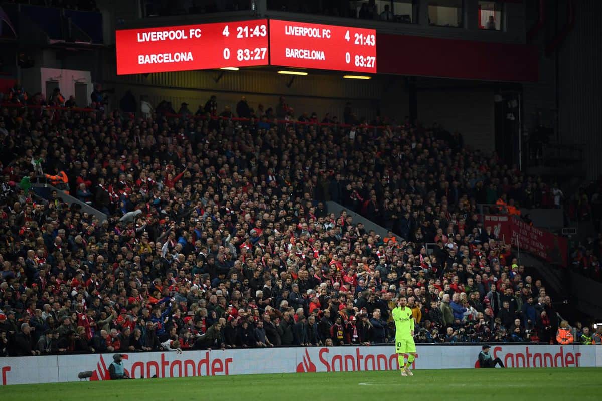 Tabloid at Anfield during Champions League match between Liverpool and Barcelona