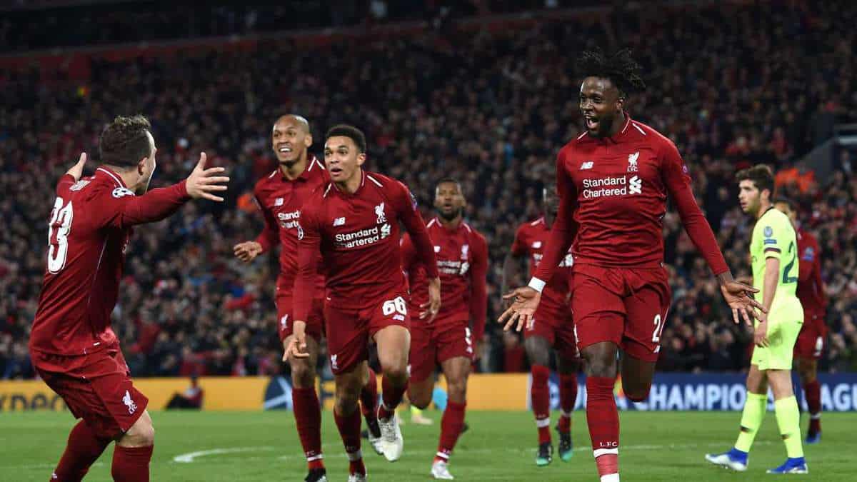Liverpool players celebrating goal against Barcelona in Champions League 2018/19 semi-final