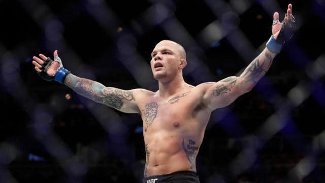 Anthony Smith (blue gloves) defeats Rashad Evans (red gloves) during UFC 225 at United Center.