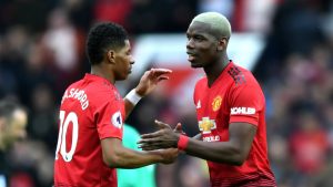 Marcus Rashford and Paul Pogba playing for Manchester United