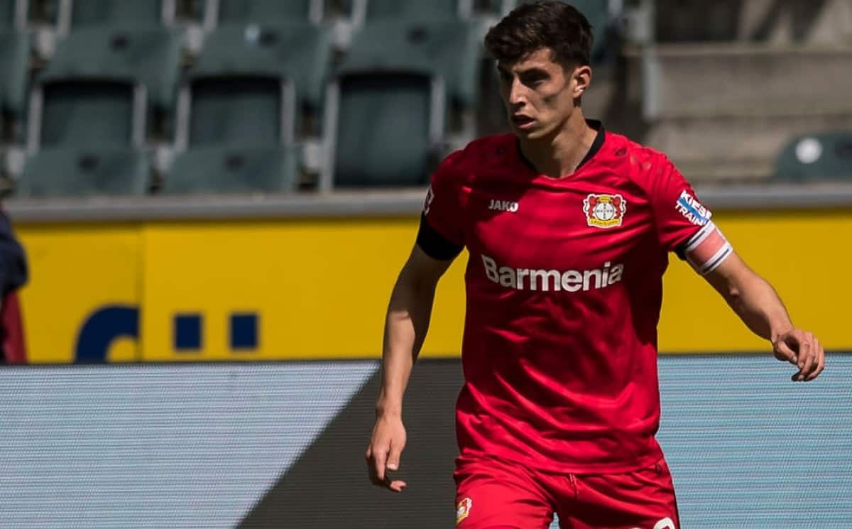 Kai Havertz of Bayer 04 Leverkusen in action during the Bundesliga match between Borussia Moenchengladbach and Bayer 04 Leverkusen a