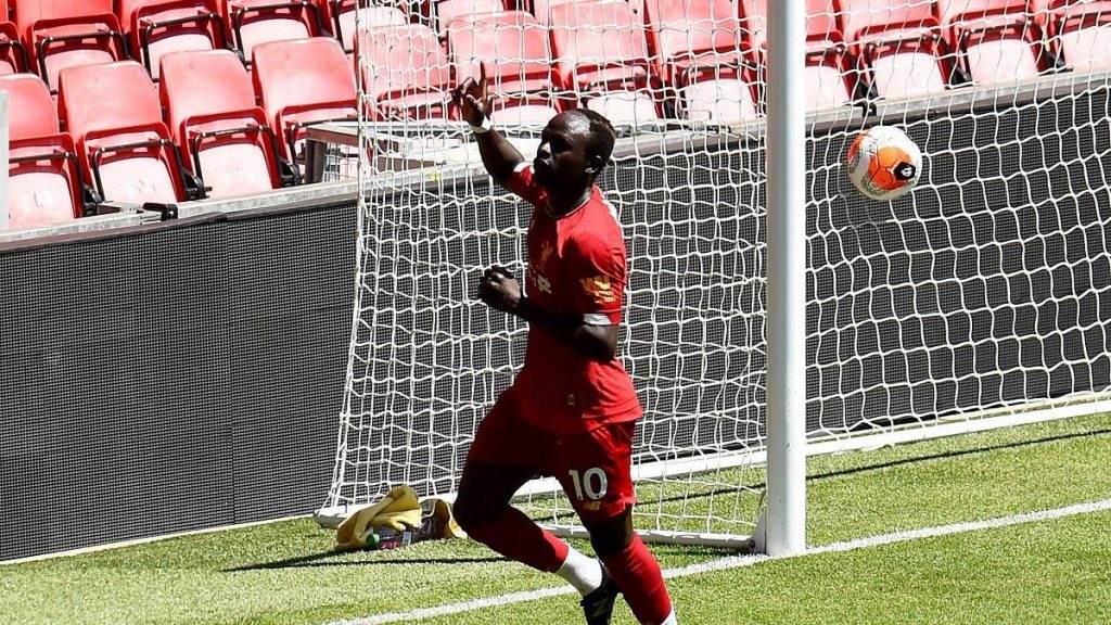 Sadio Mane celebrating a goal during Liverpool 11v11 friendly game at Anfield