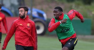 Paul Pogba and Bruno Fernandes during Manchester United training