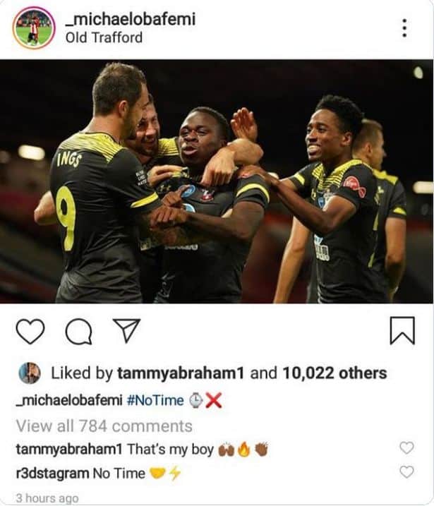 Tammy Abraham reacts to Obafemi's post