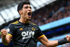 Raul Jimenez celebrtaes goal for Wolves