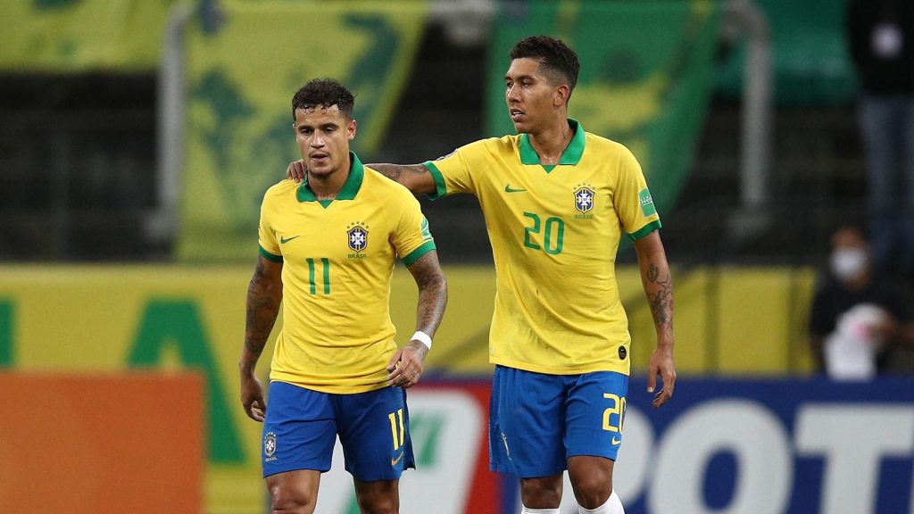 Roberto Firmino and Philippe Coutinho on international duty with Brazil