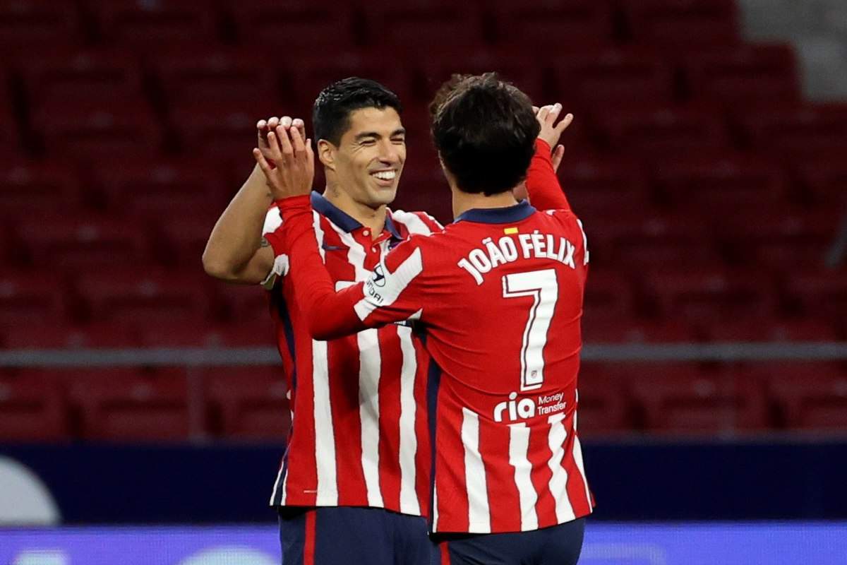 Atletico Madrid star Joao Felix celebrating goal with Luis Suarez