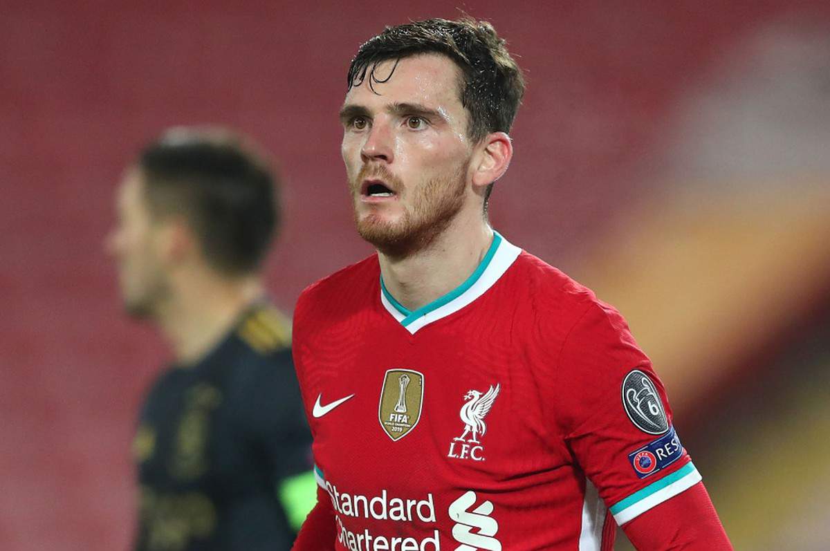 Andrew Robertson of Liverpool FC looks on during the UEFA Champions League Group D stage match between Liverpool FC and Ajax