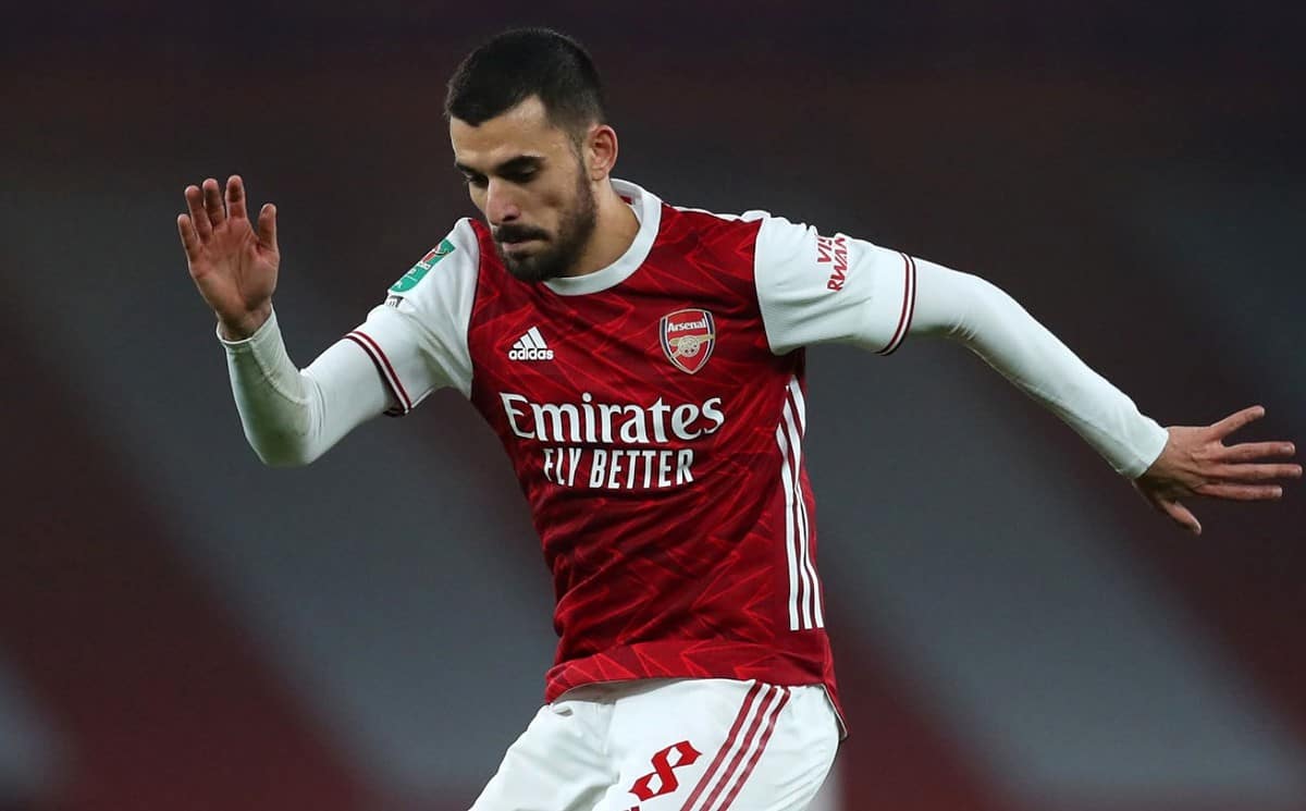 Dani Ceballos of Arsenal during the Carabao Cup Quarter Final match between Arsenal and Manchester City at Emirates Stadium on December 22, 2020 in London, England. The match will be played without fans, behind closed doors as a Covid-19 precaution. (Photo by Catherine Ivill/Getty Images)