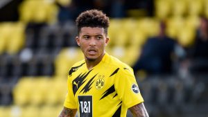 Jadon Sancho of Borussia Dortmund looks on during the pre-season friendly match between Borussia Dortmund and SC Paderborn on August 28, 2020 in Dortmund, Germany