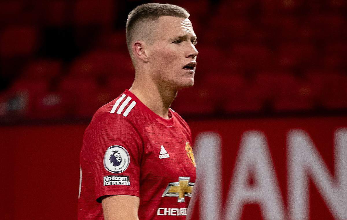 Scott McTominay of Manchester United looks on at the end of the Premier League match between Manchester United and Everton at Old Trafford on February 6, 2021 in Manchester, United Kingdom. Sporting stadiums around the UK remain under strict restrictions due to the Coronavirus Pandemic as Government social distancing laws prohibit fans inside venues resulting in games being played behind closed doors. (Photo by Ash Donelon/Manchester United via Getty Images)