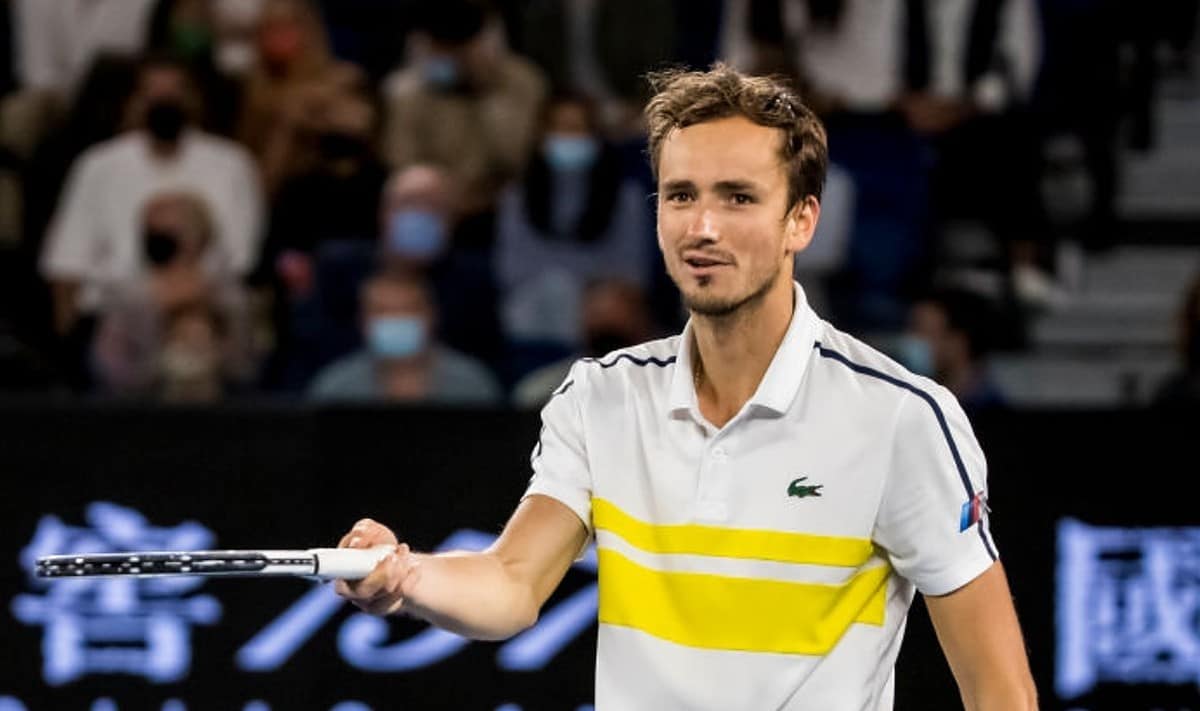 Daniil Medvedev of Russia in action during the Men's Singles Final of the 2021 Australian Open on February 21 2021, at Melbourne Park in Melbourne, Australia. (Photo by Jason Heidrich/Icon Sportswire via Getty Images)