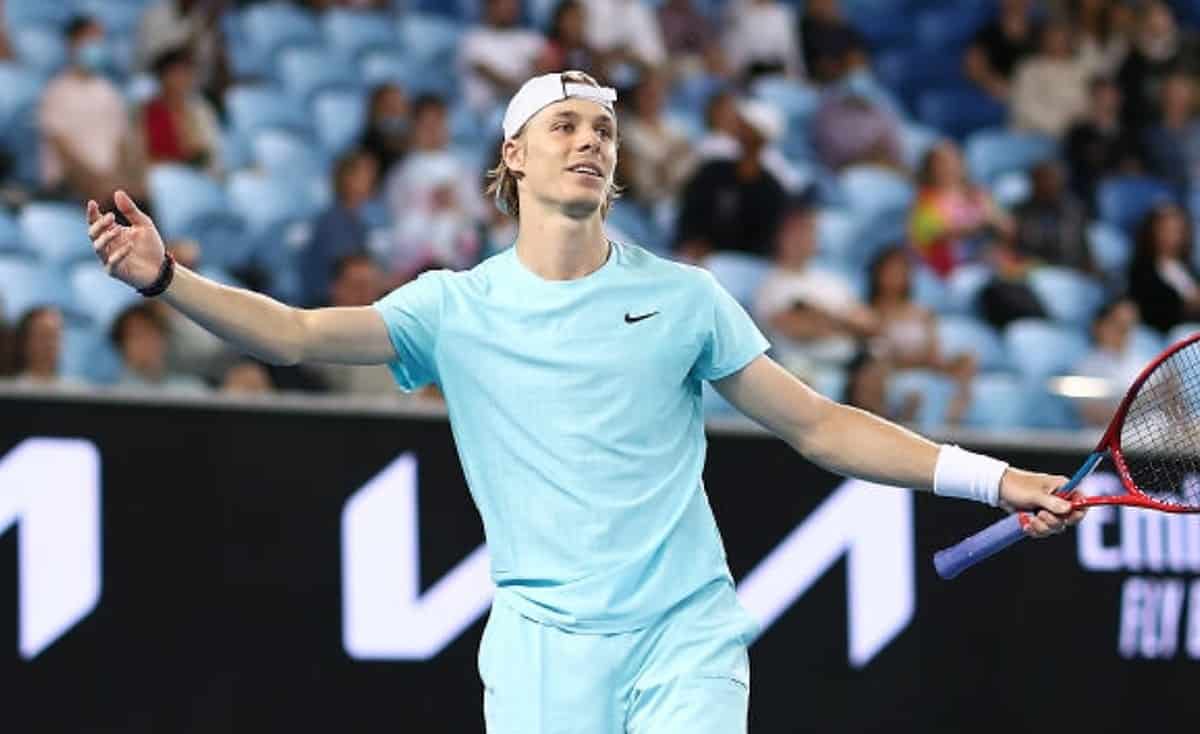 Denis Shapovalov of Canada reacts in his Men's Singles third round match against Felix Auger-Aliassime of Canada during day five of the 2021 Australian Open at Melbourne Park on February 12, 2021 in Melbourne, Australia. (Photo by Mark Metcalfe/Getty Images)