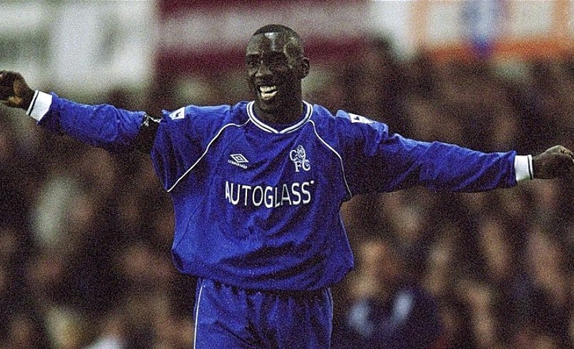 Jimmy Floyd Hasselbaink of Chelsea celebrates his goal during the FA Carling Premiership match against Tottenham Hotspur played at White Hart Lane, in London. Chelsea won the match 3-0. \ Mandatory Credit: Jamie McDonald /Allsport
