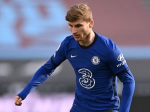 Timo Werner of Chelsea during the Premier League match between West Ham United and Chelsea at London Stadium on April 24, 2021 in London, England. Sporting stadiums around the UK remain under strict restrictions due to the Coronavirus Pandemic as Government social distancing laws prohibit fans inside venues resulting in games being played behind closed doors. (Photo by Justin Setterfield/Getty Images)