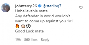 John Terry's message under Sterling's IG post