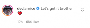 Declan Rice's comment under Walker's post