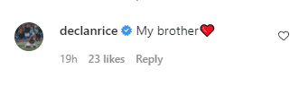 Declan Rice responds to West Ham teammate Jamal Baptiste on Instagram