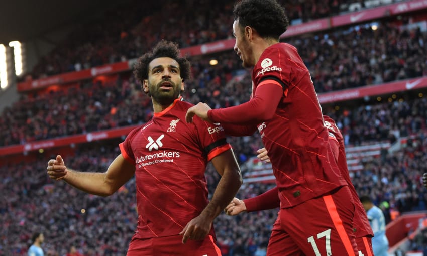 Salah celebrating against Manchester City